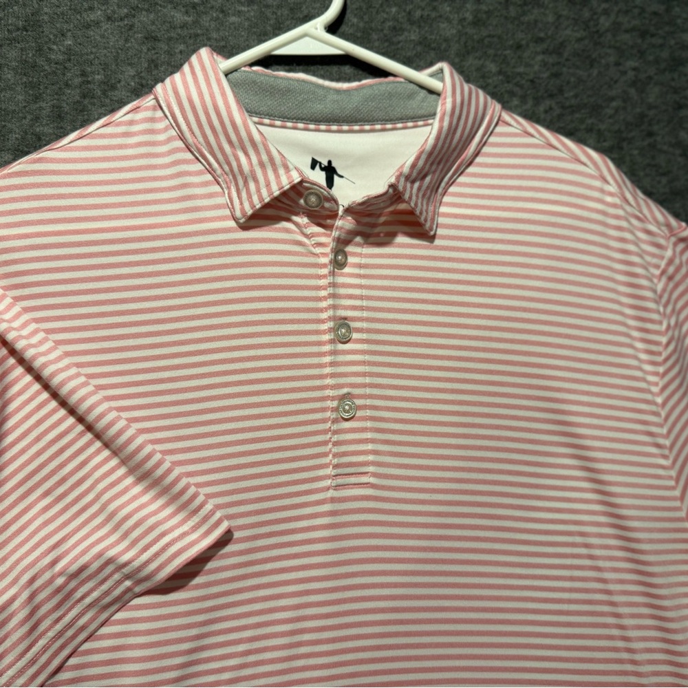 Anderson Ord performance golf polo shirt mens XL pink white striped soft stretch